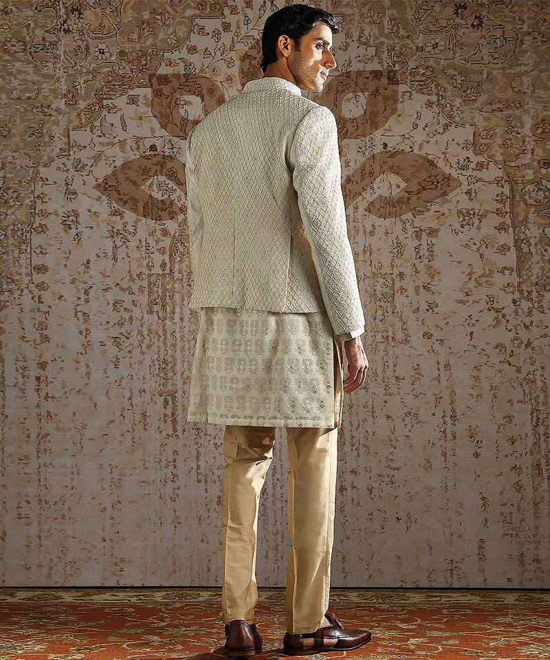 Ivory embroidered silk bandhgala set