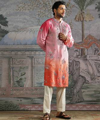 Multicolor embroidered raw silk kurta set 2
