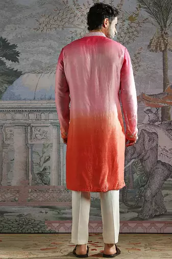 Multicolor embroidered raw silk kurta set