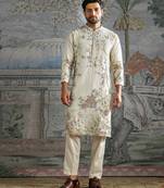 Ivory embroidered chanderi silk kurta set