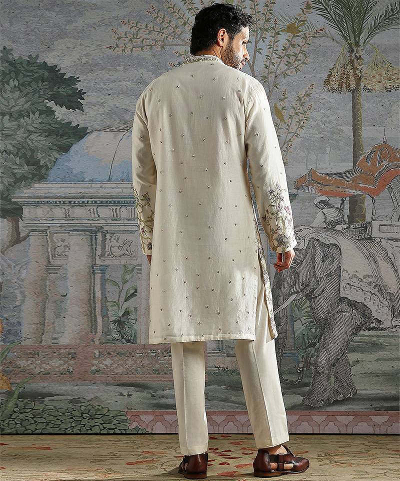 Ivory embroidered chanderi silk kurta set