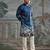 Blue printed palm silk kurta set