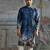 Blue printed palm silk kurta set