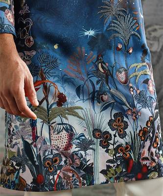 Blue printed palm silk kurta set 4
