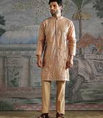 Beige embroidered chanderi silk kurta set