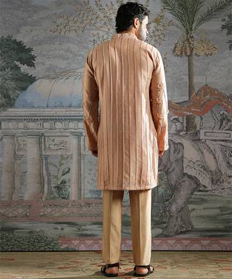 Beige embroidered chanderi silk kurta set 5