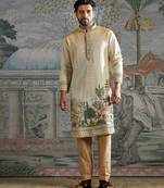 Beige embroidered chanderi silk kurta set