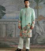 Mint printed chanderi silk kurta set