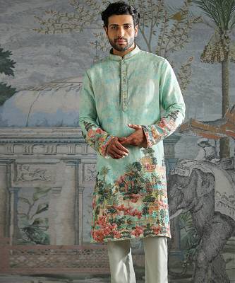 Mint printed chanderi silk kurta set 3