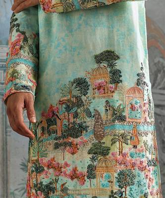 Mint printed chanderi silk kurta set 4
