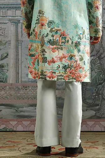 Mint printed chanderi silk kurta set