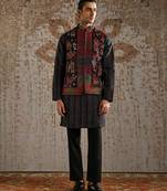 Black embroidered pashmina kurta bundi set