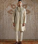 Gold chanderi silk kurta bundi set