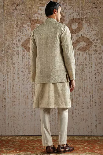 Gold chanderi silk kurta bundi set