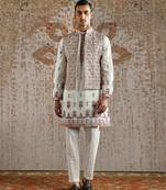 White embroidered silk kurta bundi set