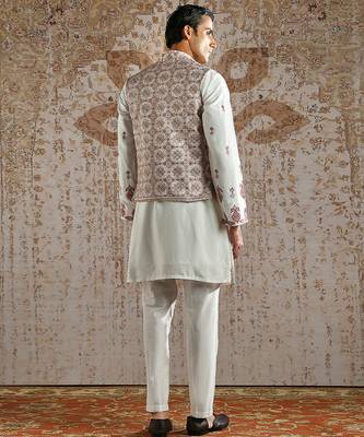White embroidered silk kurta bundi set 4