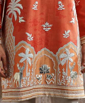 Orange embroidered chanderi silk kurta set 5