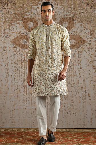 White embroidered chanderi silk kurta set