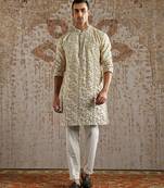 White embroidered chanderi silk kurta set
