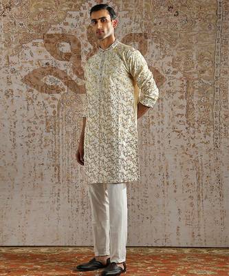 White embroidered chanderi silk kurta set 2