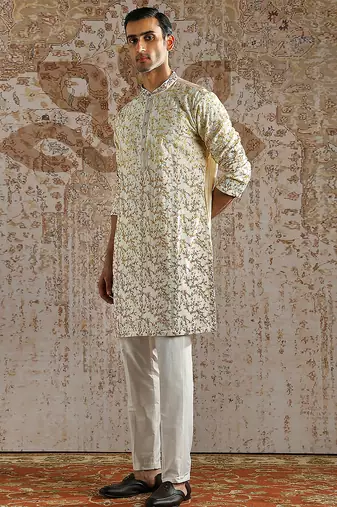 White embroidered chanderi silk kurta set