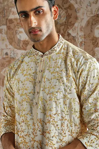 White embroidered chanderi silk kurta set