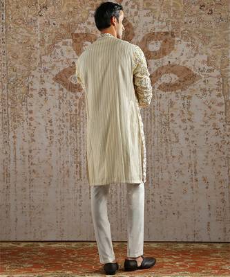 White embroidered chanderi silk kurta set 5