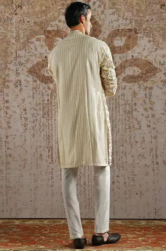 White embroidered chanderi silk kurta set