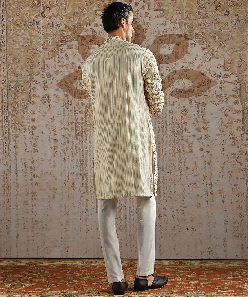 White embroidered chanderi silk kurta set