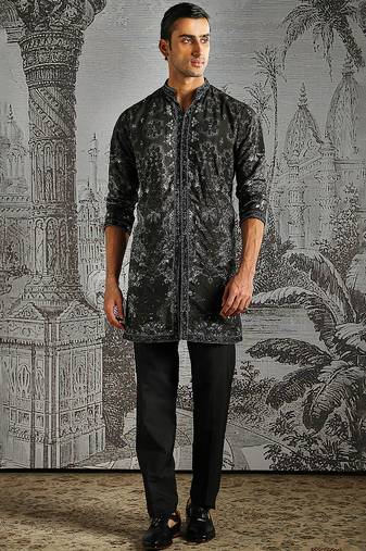 Black print chanderi kurta set