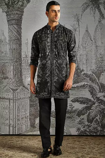 Black print chanderi kurta set