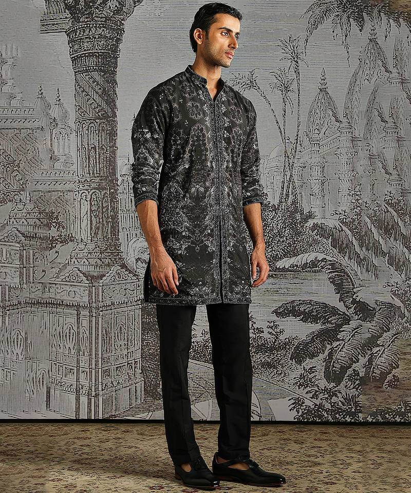 Black print chanderi kurta set