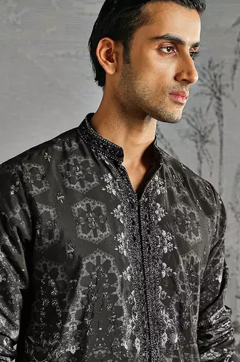 Black print chanderi kurta set