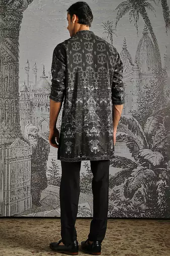 Black print chanderi kurta set