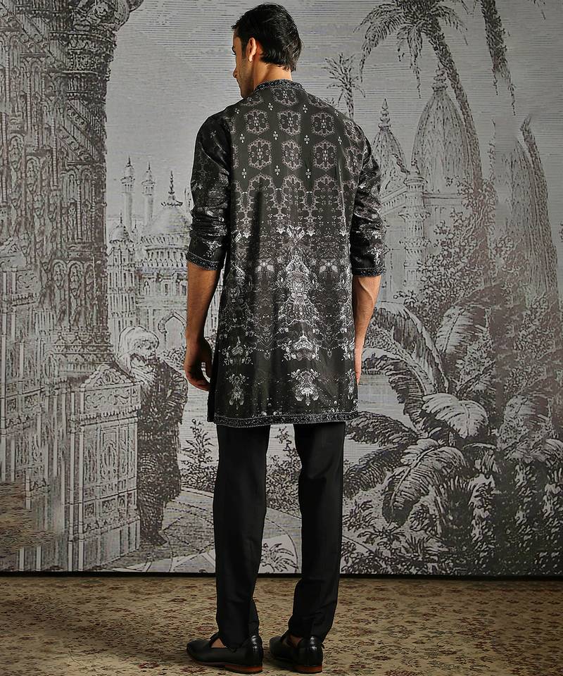 Black print chanderi kurta set