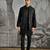 Black embroidered raw silk kurta bundi set