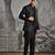 Black embroidered raw silk kurta bundi set