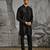 Black embroidered raw silk kurta bundi set
