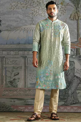 Aqua Pastel embroidered chanderi silk kurta set