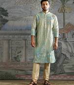 Aqua Pastel embroidered chanderi silk kurta set