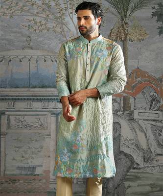 Aqua Pastel embroidered chanderi silk kurta set 2