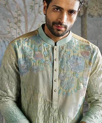 Aqua Pastel embroidered chanderi silk kurta set 3