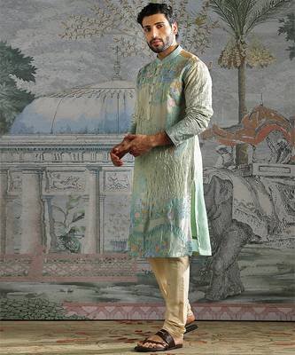Aqua Pastel embroidered chanderi silk kurta set 5