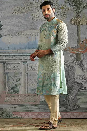 Aqua Pastel embroidered chanderi silk kurta set