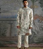 White embroidered chanderi silk kurta set