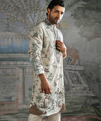 White embroidered chanderi silk kurta set 2