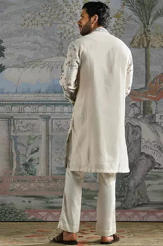 White embroidered chanderi silk kurta set