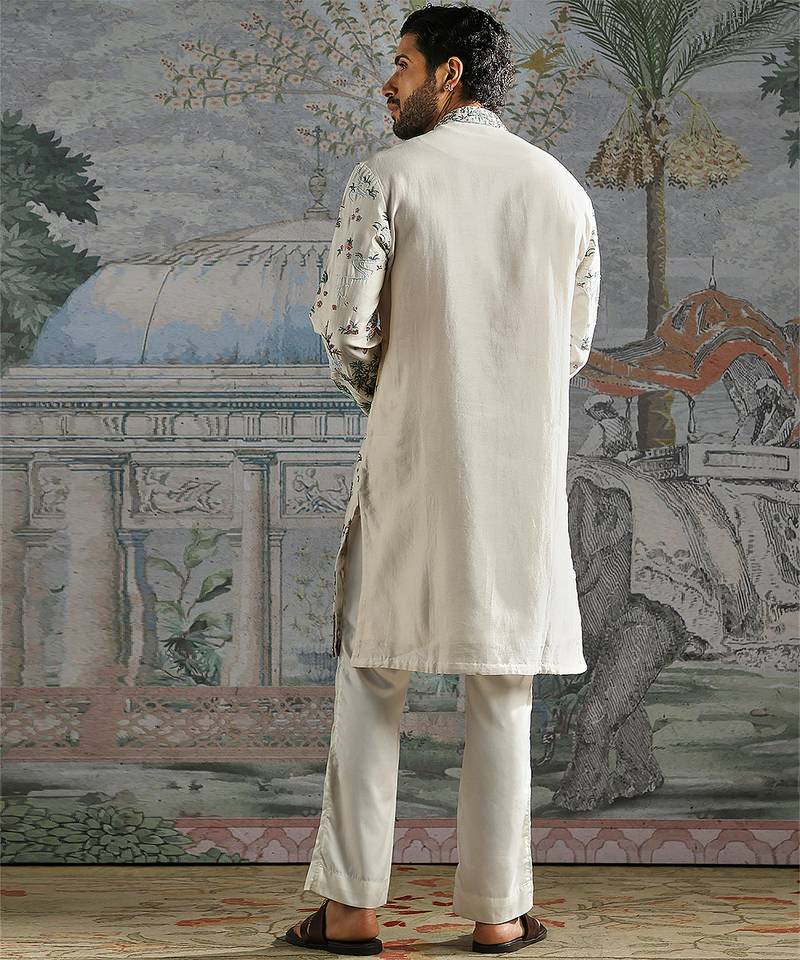 White embroidered chanderi silk kurta set