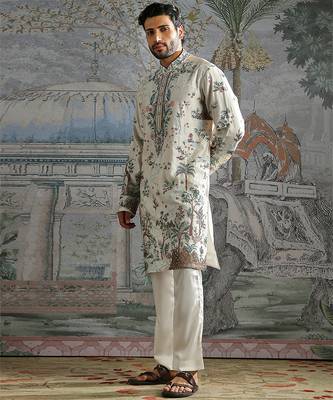 White embroidered chanderi silk kurta set 5