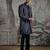 Blue embroidered raw silk indo western set